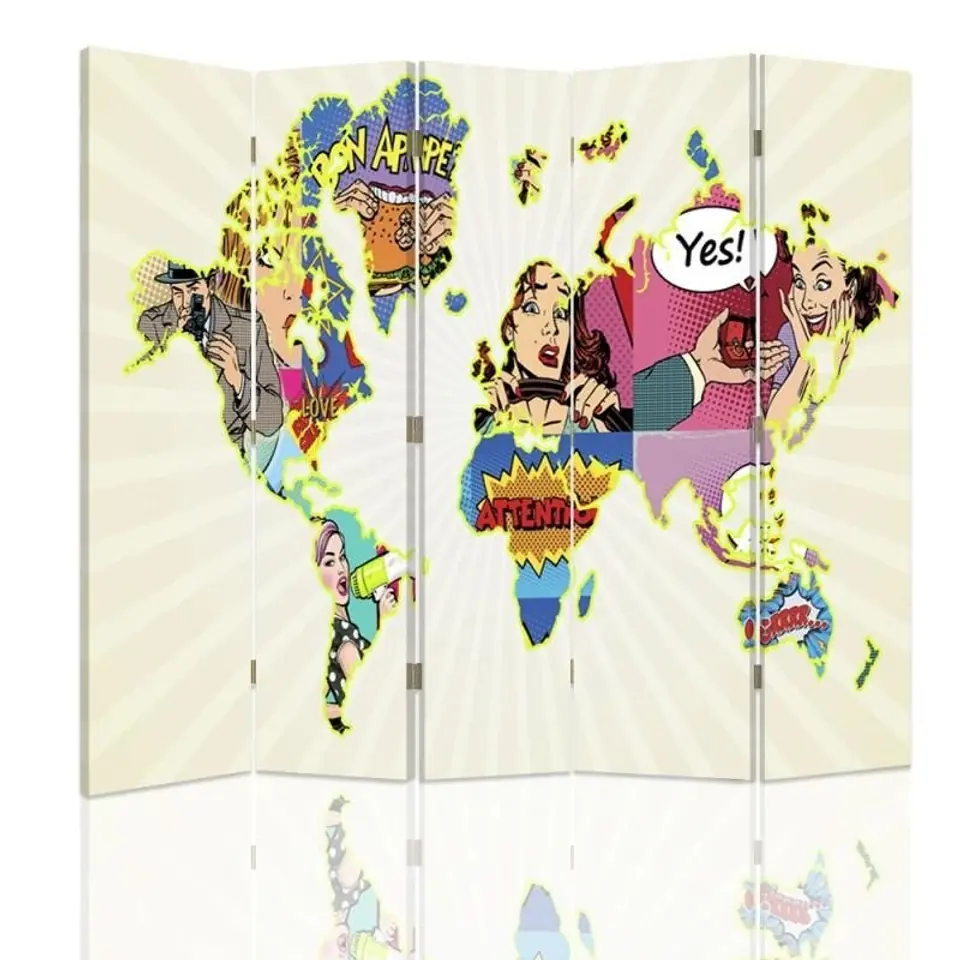 ⁨Parawan dwustronny, Mapa świata pop-art (Rozmiar 180x170)⁩ w sklepie Wasserman.eu