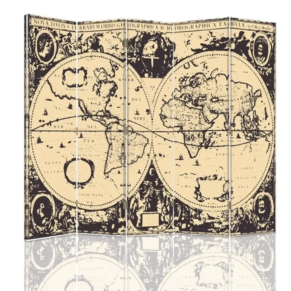 ⁨Parawan dwustronny, Mapa świata vintage (Rozmiar 180x170)⁩ w sklepie Wasserman.eu