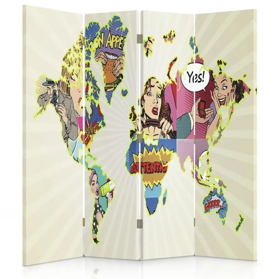 ⁨Double-sided screen, Pop art world map (Size 145x170)⁩ at Wasserman.eu