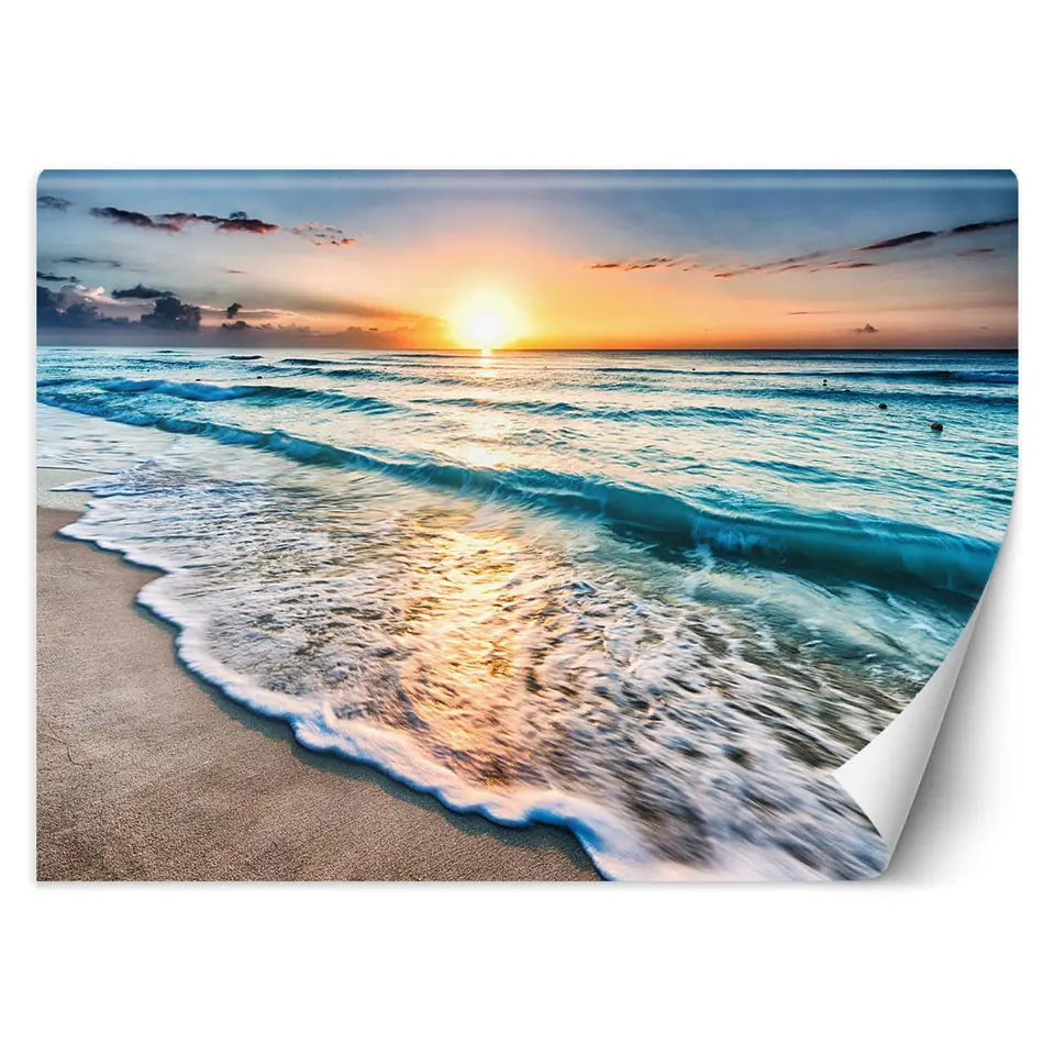 ⁨Fototapeta, Morskie fale zachód słońca (Rozmiar 300x210)⁩ w sklepie Wasserman.eu