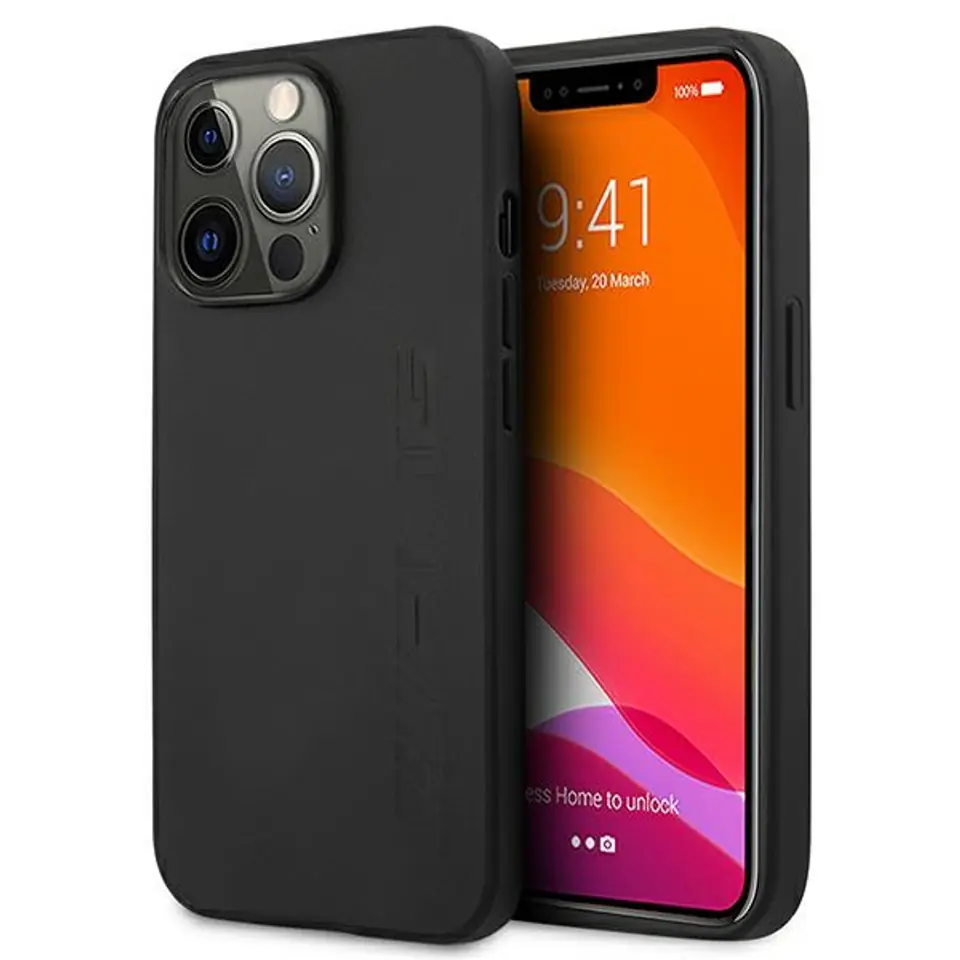 ⁨AMG AMHCP13LDOLBK iPhone 13 Pro / 13 6,1" czarny/black hardcase Leather Hot Stamped⁩ w sklepie Wasserman.eu