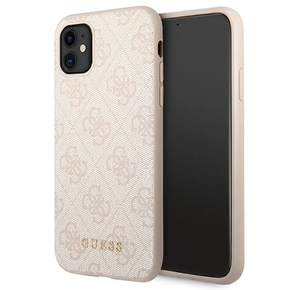 ⁨Guess GUHCN61G4GFPI iPhone 11 6,1" różowy/pink hard case 4G Metal Gold Logo⁩ w sklepie Wasserman.eu