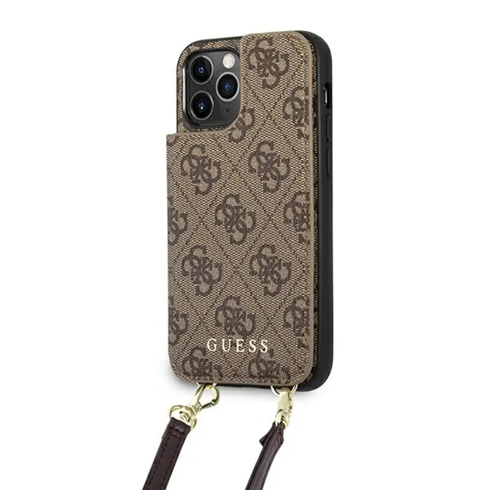 ⁨Guess GUHCP12MCB4GB iPhone 12 / 12 Pro  6,1" brązowy/brown hardcase 4G Crossbody Cardslot⁩ w sklepie Wasserman.eu