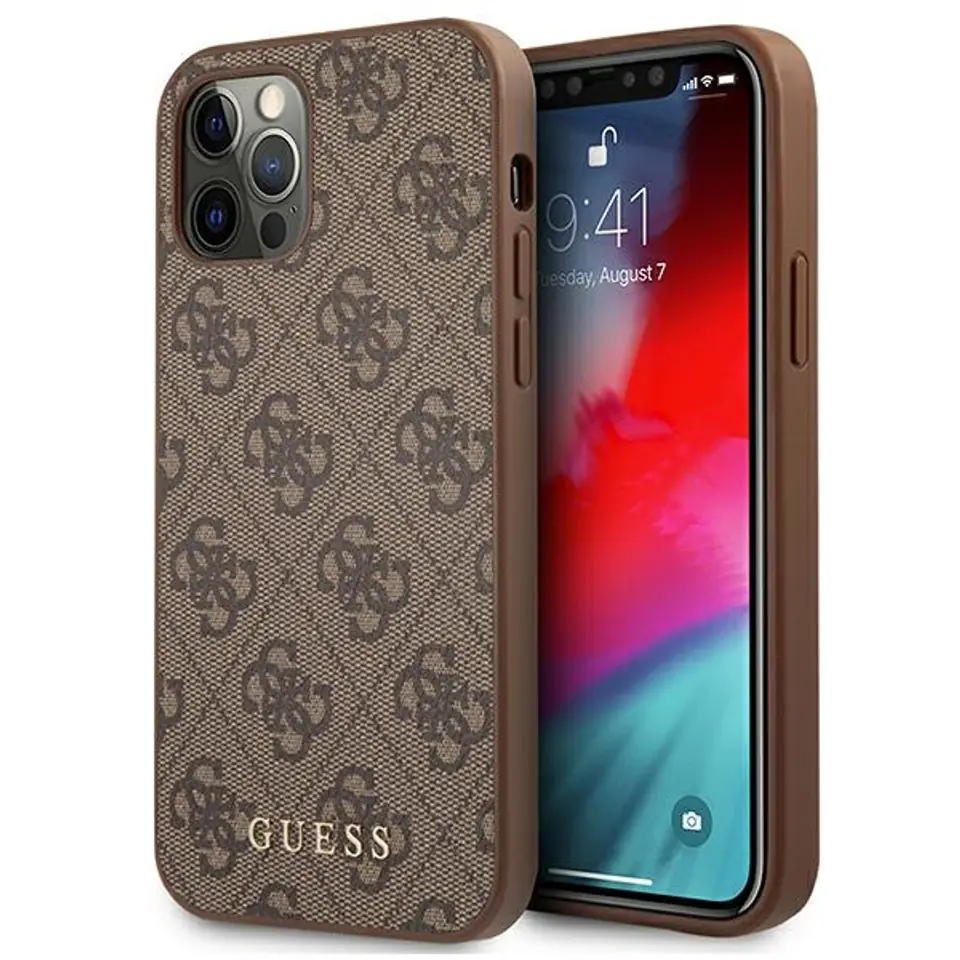 ⁨Guess 4G Metal Gold Logo – Etui iPhone 12 / iPhone 12 Pro (brązowy)⁩ w sklepie Wasserman.eu