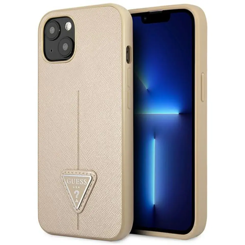 ⁨Guess GUHCP13SPSATLE iPhone 13 mini 5,4" beżowy/beige hardcase SaffianoTriangle Logo⁩ w sklepie Wasserman.eu