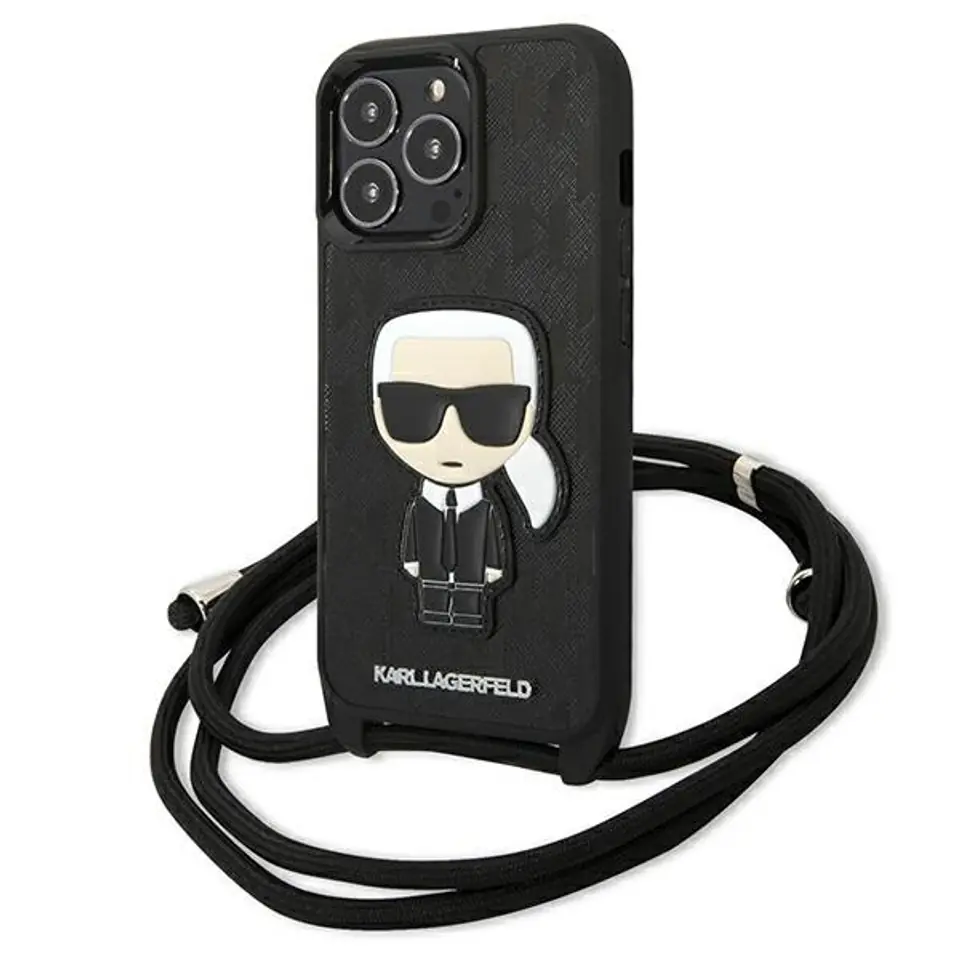 ⁨Karl Lagerfeld KLHCP13LCMNIPK iPhone 13 Pro / 13 6,1" hardcase czarny/black Leather Monogram Patch and Cord Iconik⁩ w sklepie Wasserman.eu