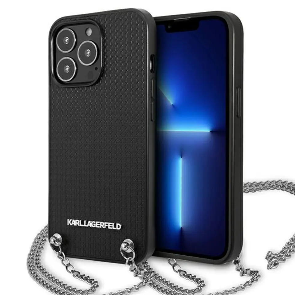 ⁨Karl Lagerfeld KLHCP13LPMK iPhone 13 Pro / 13 6,1" hardcase czarny/black Leather Textured and Chain⁩ w sklepie Wasserman.eu