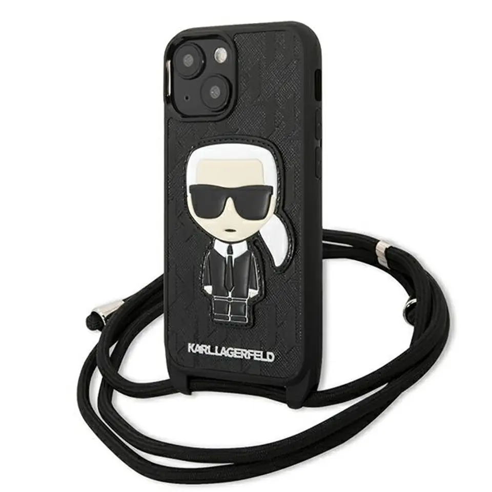 ⁨Karl Lagerfeld KLHCP13SCMNIPK iPhone 13 mini 5,4" hardcase czarny/black Leather Monogram Patch and Cord Iconik⁩ w sklepie Wasserman.eu