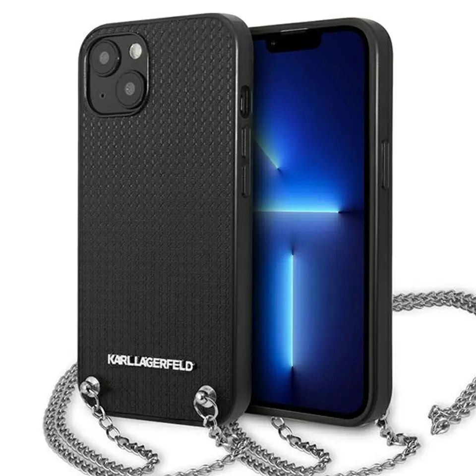 ⁨Karl Lagerfeld KLHCP13MPMK iPhone 13 6,1" hardcase czarny/black Leather Textured and Chain⁩ w sklepie Wasserman.eu