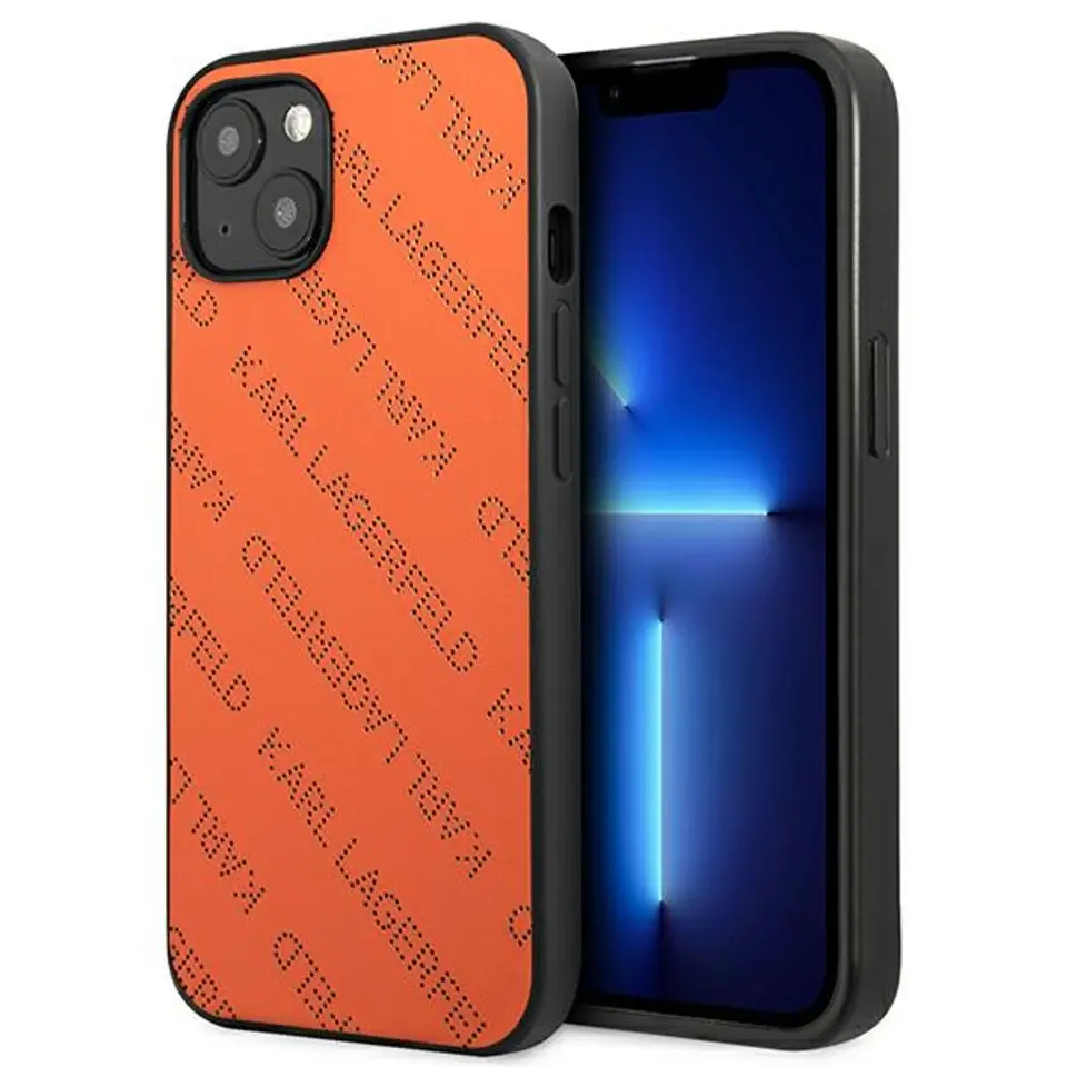 ⁨Karl Lagerfeld KLHCP13SPTLO iPhone 13 mini 5,4" hardcase pomarańczowy/orange Perforated Allover⁩ w sklepie Wasserman.eu