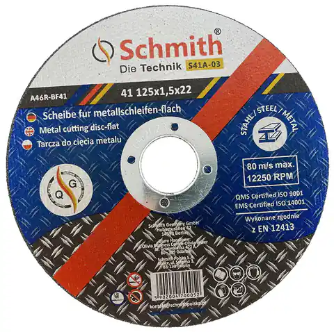 ⁨Tarcza do cięcia metalu Schmith (śr. 125 mm, gr. 1.5 mm)⁩ w sklepie Wasserman.eu