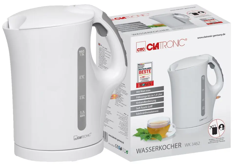 ⁨Czajnik elektryczny bezprzewodowy Clatronic (biały)⁩ w sklepie Wasserman.eu