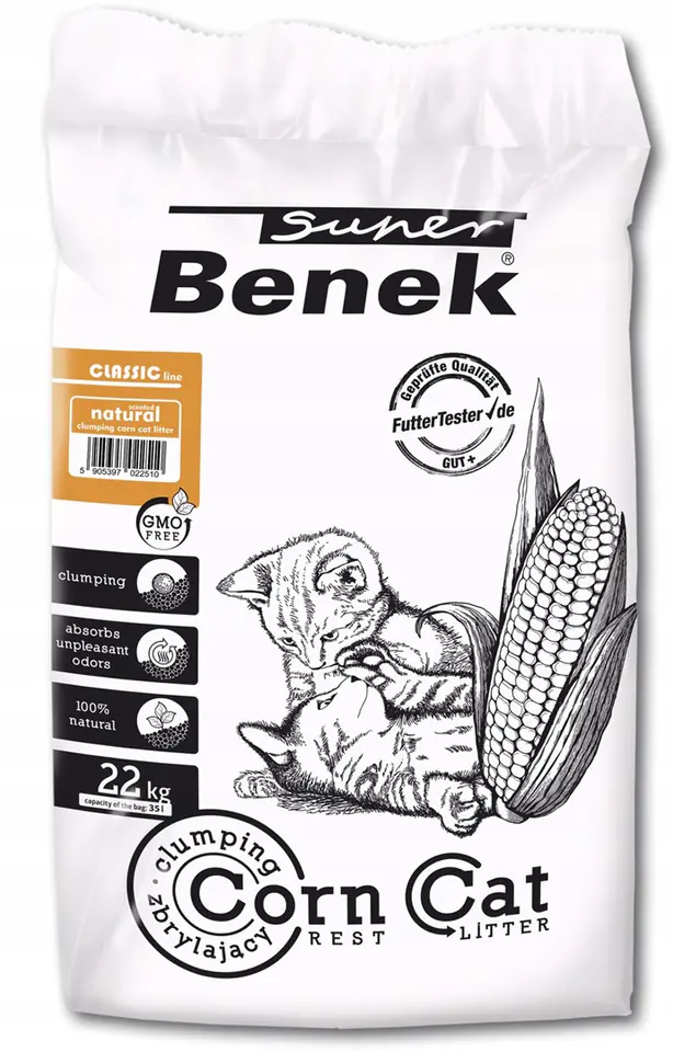 ⁨SUPER BENEK Corn Cat Naturalny - żwirek do kuwety -  35 l⁩ w sklepie Wasserman.eu