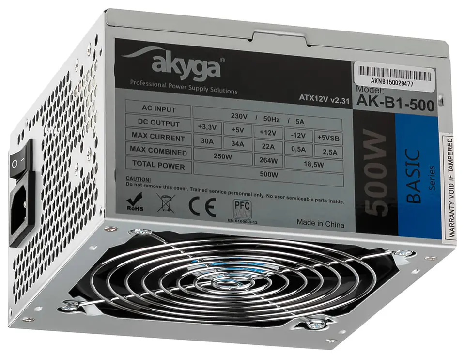 ⁨Akyga ATX power supply (500 W, 12 cm, AK-B 1 -500)⁩ at Wasserman.eu