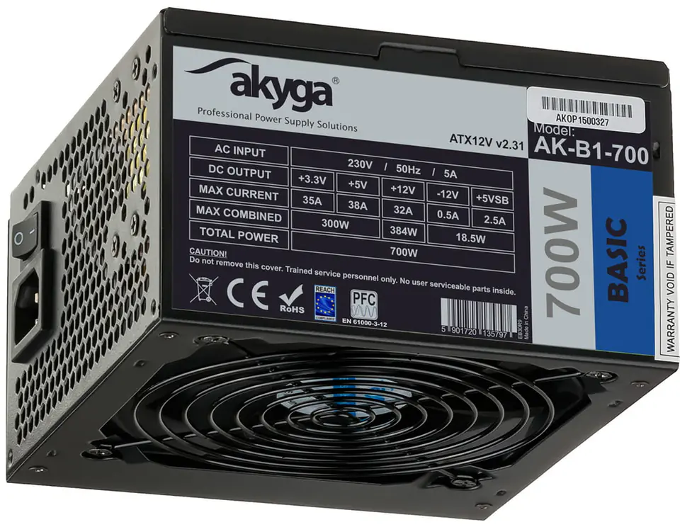 ⁨Zasilacz ATX Akyga (700 W, 12 cm, AK-B1-700BE)⁩ w sklepie Wasserman.eu