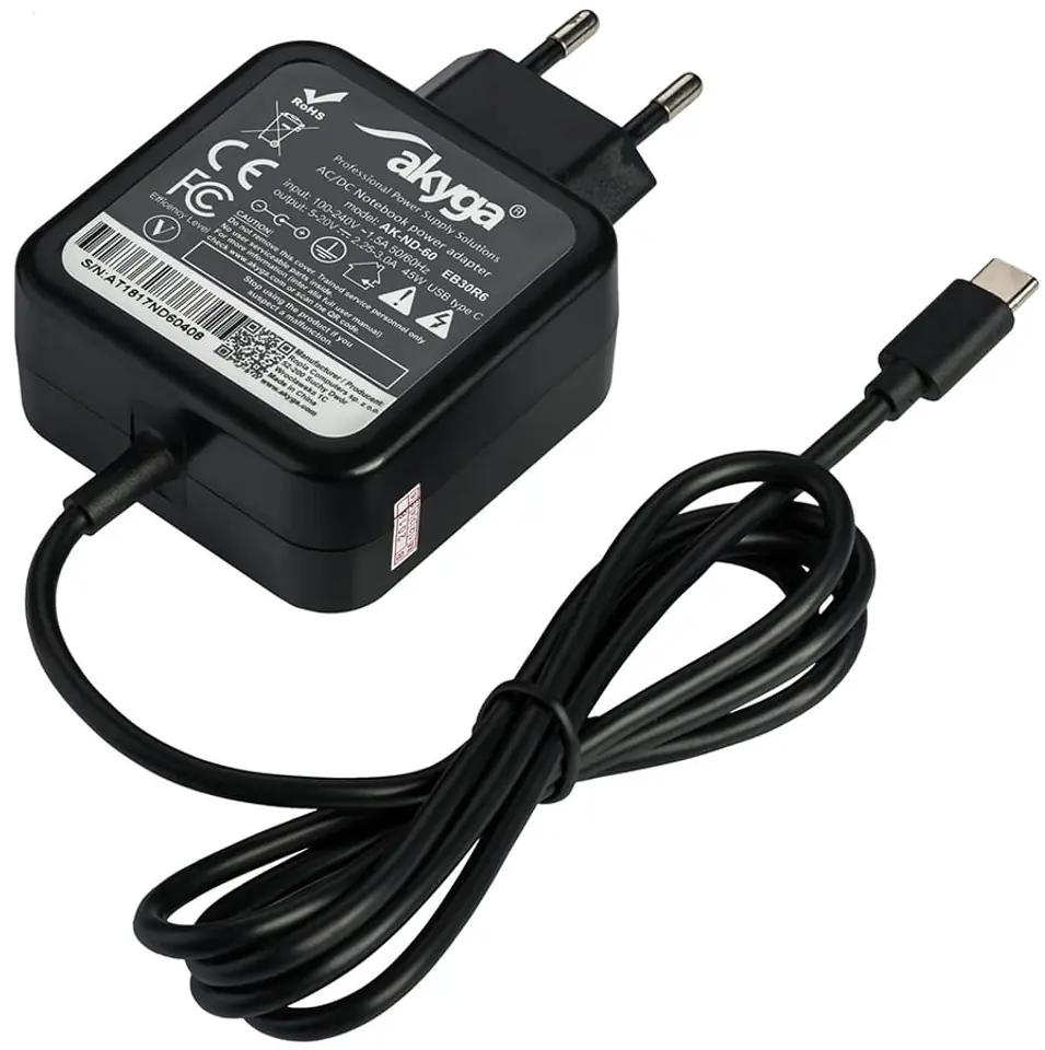 ⁨Akyga laptop power supply (20V, 2.25-3A, 45W, USB type C)⁩ at Wasserman.eu