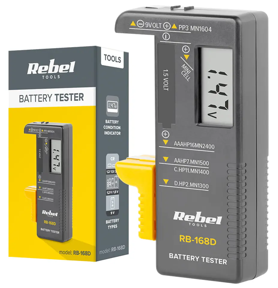 ⁨Tester baterii Rebel RB-168D woltomierz⁩ w sklepie Wasserman.eu