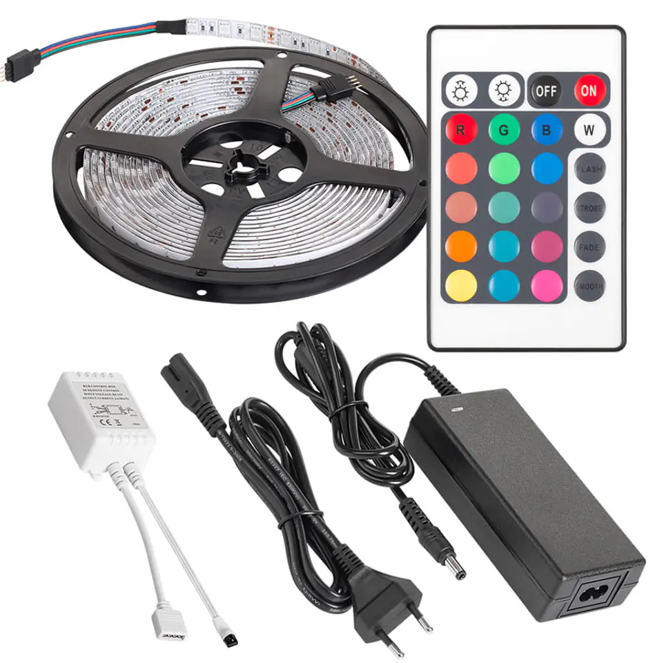 ⁨5m RGB LED strip, color controller, Rebel power supply⁩ at Wasserman.eu