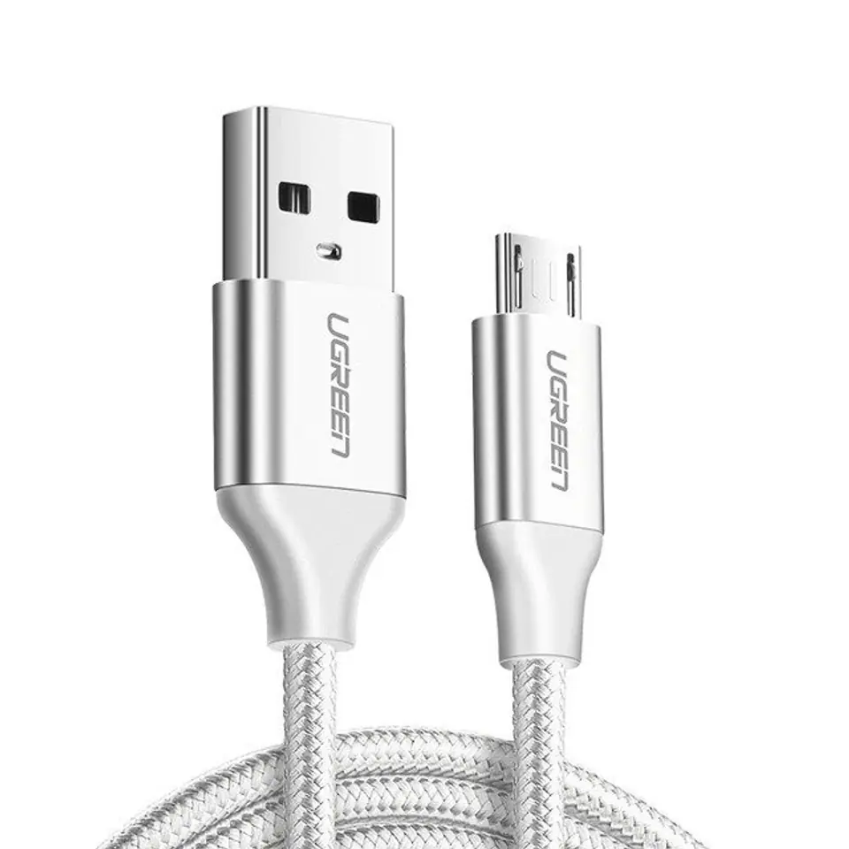 ⁨Kabel USB do Micro USB UGREEN	US290 QC 3.0 2.4A 2m (biały)⁩ w sklepie Wasserman.eu