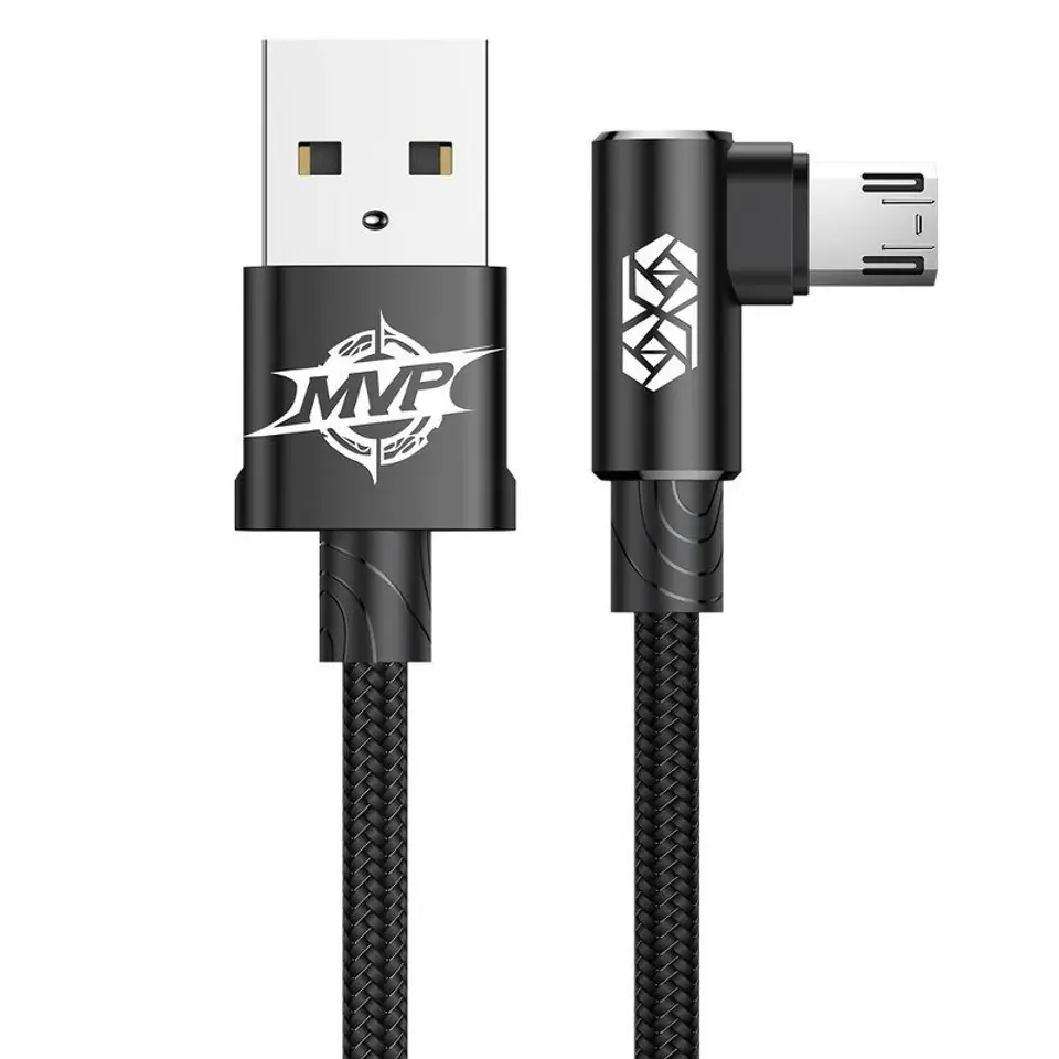 ⁨Kabel USB do Micro USB, kątowy Baseus MVP Elbow 1.5A 2m (czarny)⁩ w sklepie Wasserman.eu