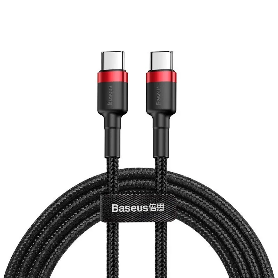 ⁨Kabel USB-C do USB-C PD Baseus Cafule PD 2.0 QC 3.0 60W 1m (czarno-czerwony)⁩ w sklepie Wasserman.eu