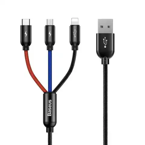 ⁨Kabel USB Baseus 3w1 USB-C / Lightning / Micro 3A 1.2m (czarny)⁩ w sklepie Wasserman.eu