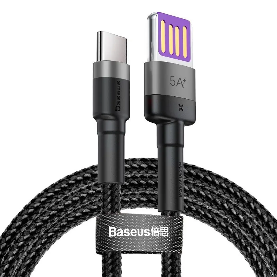 ⁨USB to USB-C Cable Baseus Cafule Huawei SuperCharge, QC 3.0, 5A 1m (black-grey)⁩ at Wasserman.eu