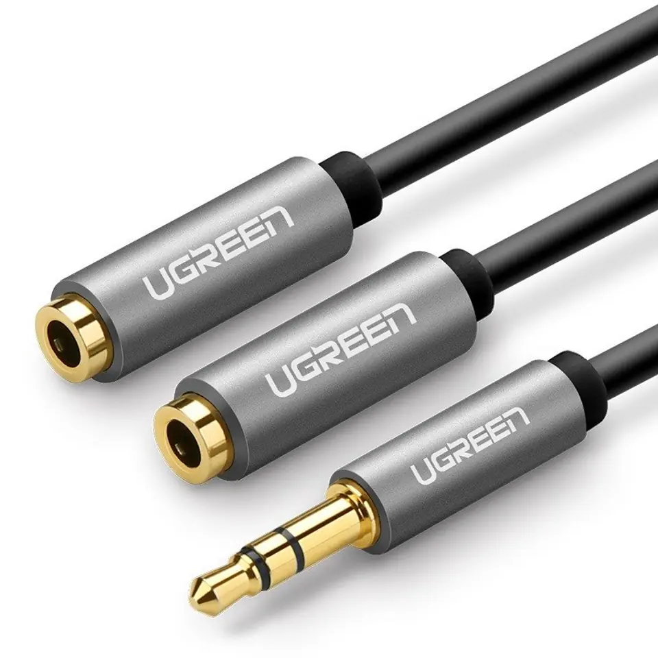 ⁨Rozdzielacz audio AUX UGREEN kabel jack 3,5 mm, 20cm (szary)⁩ w sklepie Wasserman.eu