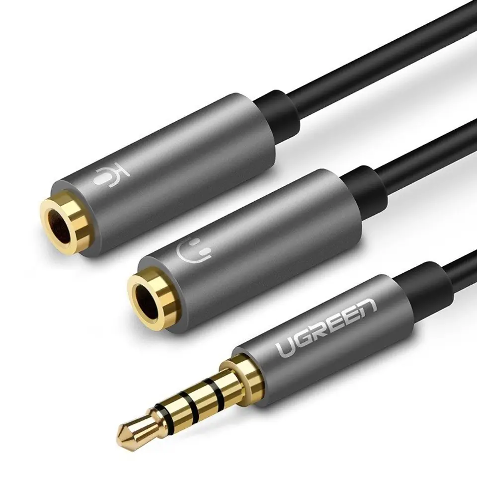 ⁨Audio splitter AUX UGREEN mini jack cable 3.5 mm (male) for earphone + microphone (female), 20cm⁩ at Wasserman.eu