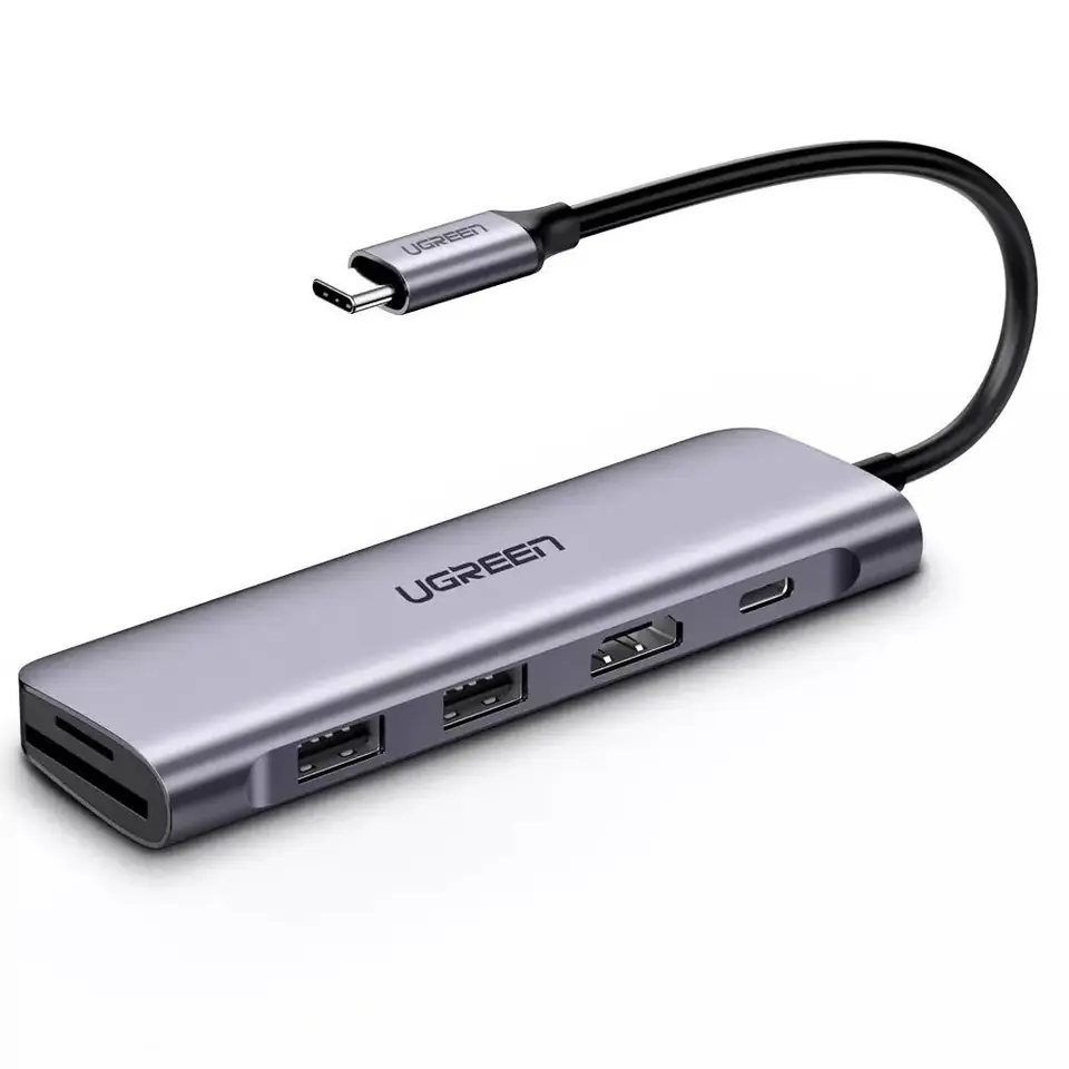 ⁨Adapter 6in1 UGREEN CM195 Hub USB-C to 2x USB 3.0, HDMI, SD/microSD, 100W (grey)⁩ at Wasserman.eu