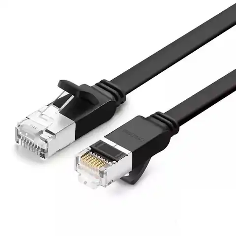 ⁨Płaski kabel sieciowy UGREEN z metalowymi wtyczkami, Ethernet RJ45, Cat.6, UTP, 0.5m (czarny)⁩ w sklepie Wasserman.eu