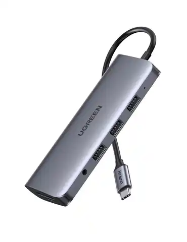 ⁨Adapter 10w1 UGREEN HUB USB-C do HDMI 4K, 3x USB 3.0, Typ-C PD, RJ45, SD, Micro SD, VGA, AUX (szary)⁩ w sklepie Wasserman.eu