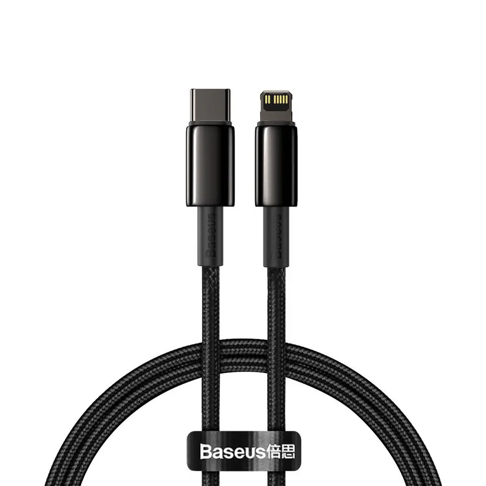 ⁨Kabel USB-C do Lightning Baseus Tungsten Gold, 20W, 5A, PD, 2m (czarny)⁩ w sklepie Wasserman.eu