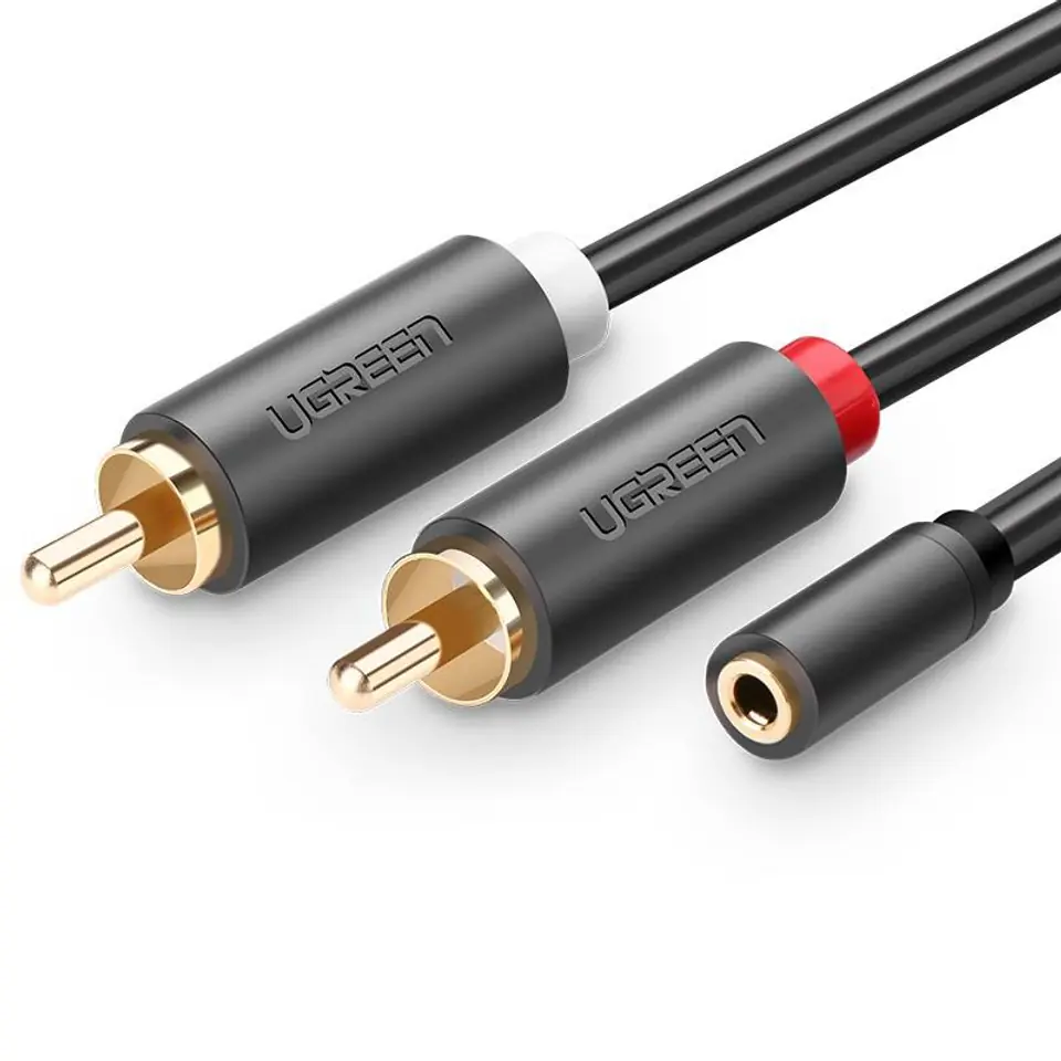 ⁨UGREEN AV102 Kabel 2x RCA (Cinch) jack 3.5 mm 1m (czarny)⁩ w sklepie Wasserman.eu