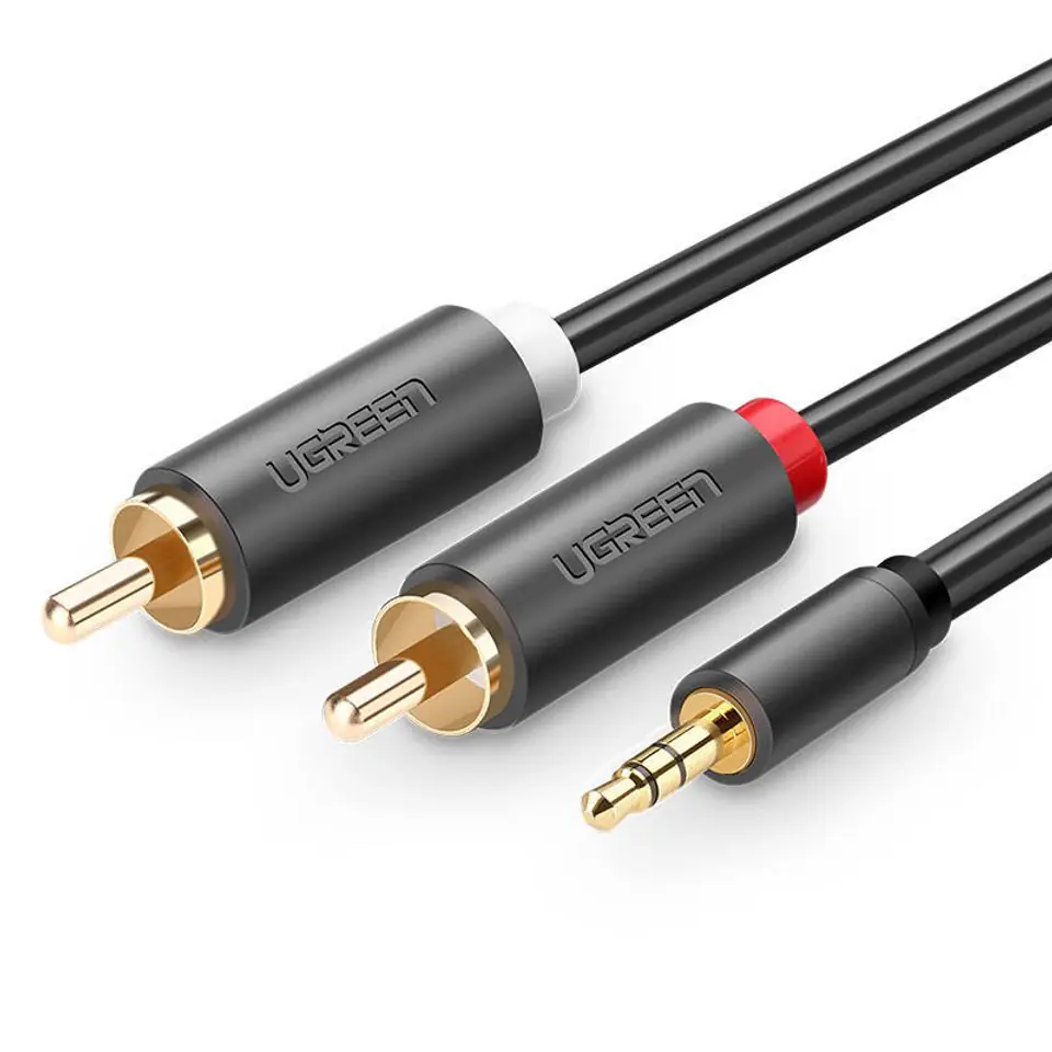 ⁨UGREEN AV102 Kabel 2x RCA (Cinch) jack 3.5 mm 2m (czarny)⁩ w sklepie Wasserman.eu