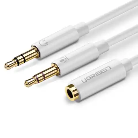 ⁨UGREEN AV140 Rozdzielacz audio AUX słuchawki + mikrofon do kabel mini jack 3,5 mm, 28cm, ABS (biały)⁩ w sklepie Wasserman.eu