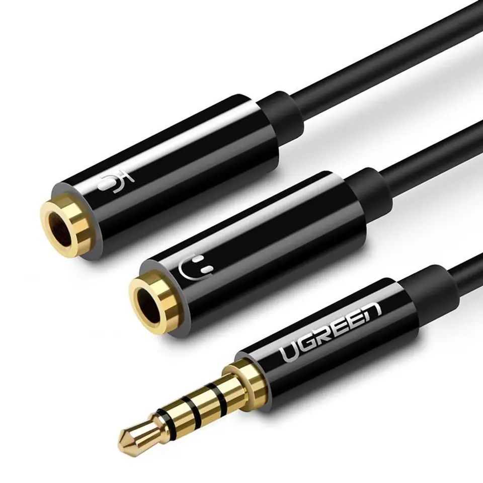 ⁨UGREEN AV141 Audio splitter AUX mini jack cable 3.5 mm (male) for earphone + microphone (female), 20cm (black)⁩ at Wasserman.eu