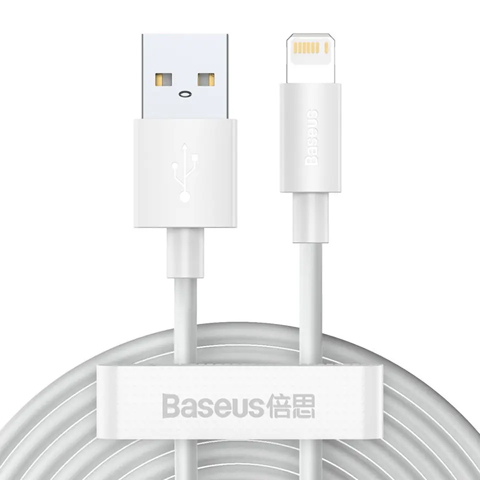 ⁨Kabel USB do Lightning Baseus Simple Wisdom, 2.4A, 1.5m (biały) 2szt.⁩ w sklepie Wasserman.eu