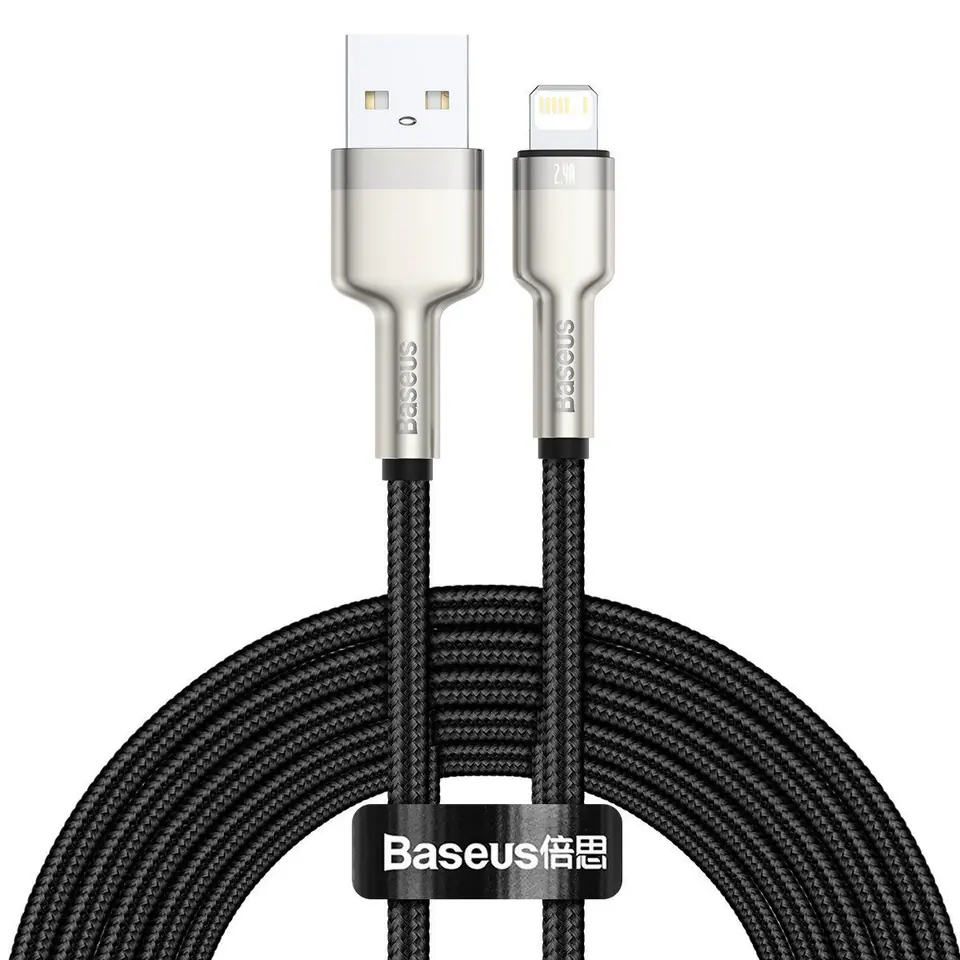 ⁨Kabel USB do Lightning Baseus Cafule, 2.4A, 2m (czarny)⁩ w sklepie Wasserman.eu