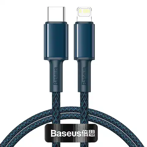 ⁨USB-C to Lightning Baseus High Density Braided Cable, 20W, 5A, PD, 2m (Blue)⁩ at Wasserman.eu