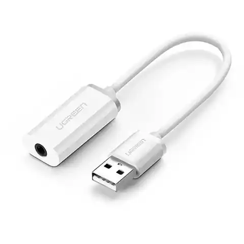 ⁨Adapter audio UGREEN US206, USB do Mini Jack 3.5mm AUX 15cm (biały)⁩ w sklepie Wasserman.eu