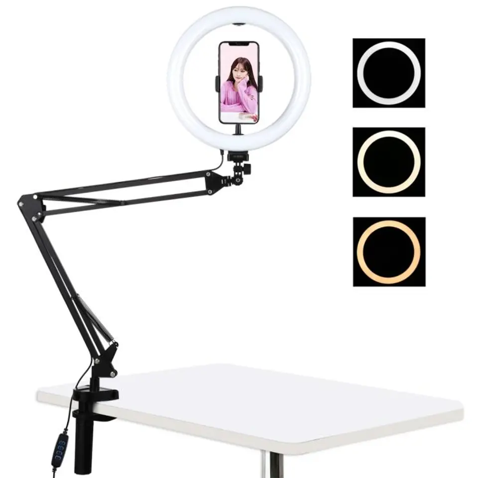 ⁨LED Clip Desk Stand / Tripod 26cm vlog / stream Puluz for Phone PKT3090B⁩ at Wasserman.eu