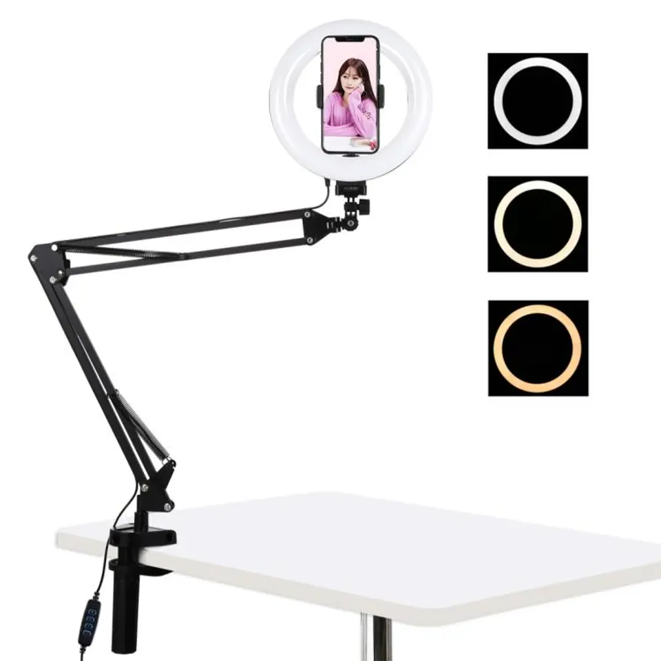 ⁨Puluz LED Clip Ring Lamp / Desk Tripod 20cm vlog/stream for Phone PKT3089B⁩ at Wasserman.eu