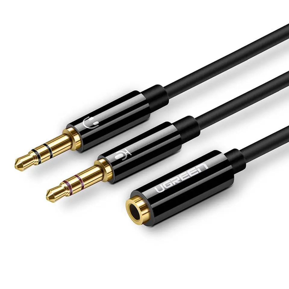 ⁨UGREEN AV140 Audio splitter AUX headphone + microphone for 3.5mm mini jack cable, ABS (black)⁩ at Wasserman.eu