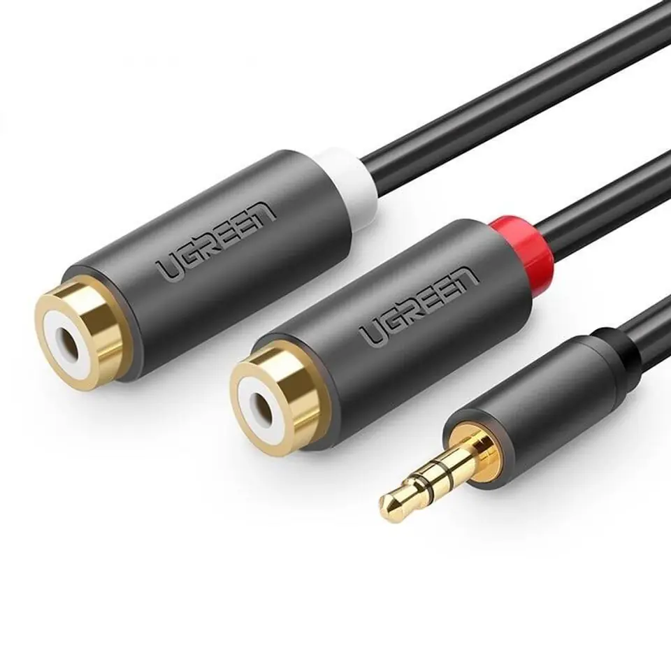 ⁨UGREEN AV109 Przewód męski 3,5mm Jack do 2x żeński RCA (Cinch) 0.25m (czarny)⁩ w sklepie Wasserman.eu