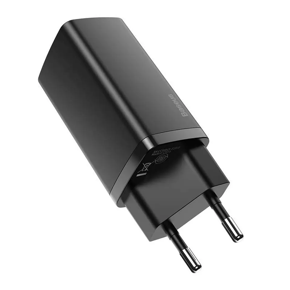 ⁨Baseus GaN2 Lite wall charger, USB + USB-C, 65W, EU (black)⁩ at Wasserman.eu