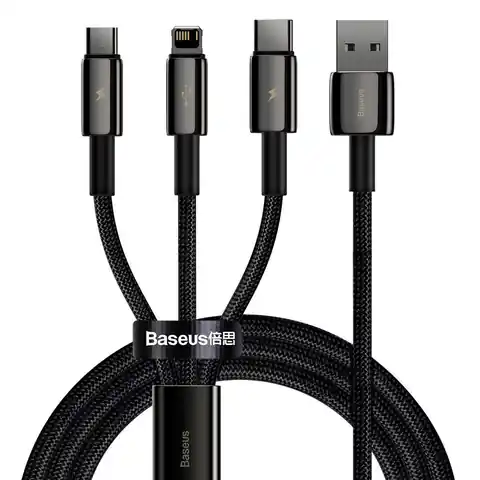 ⁨Kabel USB 3w1 Baseus Tungsten Gold, USB do micro USB / USB-C / Lightning, 3.5A, 1.5m (czarny)⁩ w sklepie Wasserman.eu