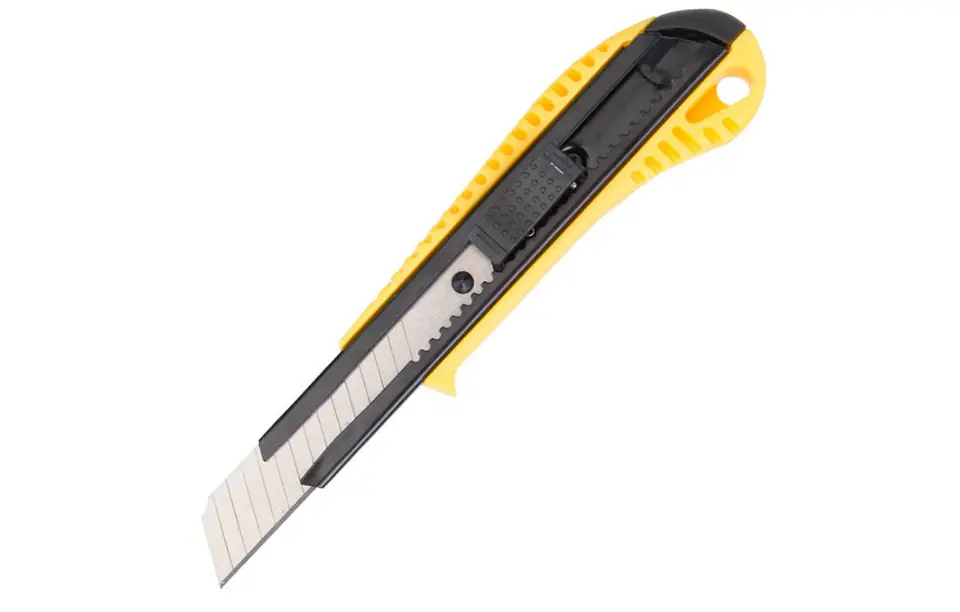 ⁨Knife with angled blade Deli Tools EDL003, SK5, 18mm (yellow)⁩ at Wasserman.eu