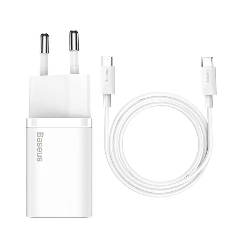 ⁨Ładowarka sieciowa Baseus Super Si Quick Charger 1C 25W z przewodem USB-C do USB-C 1m (biała)⁩ w sklepie Wasserman.eu