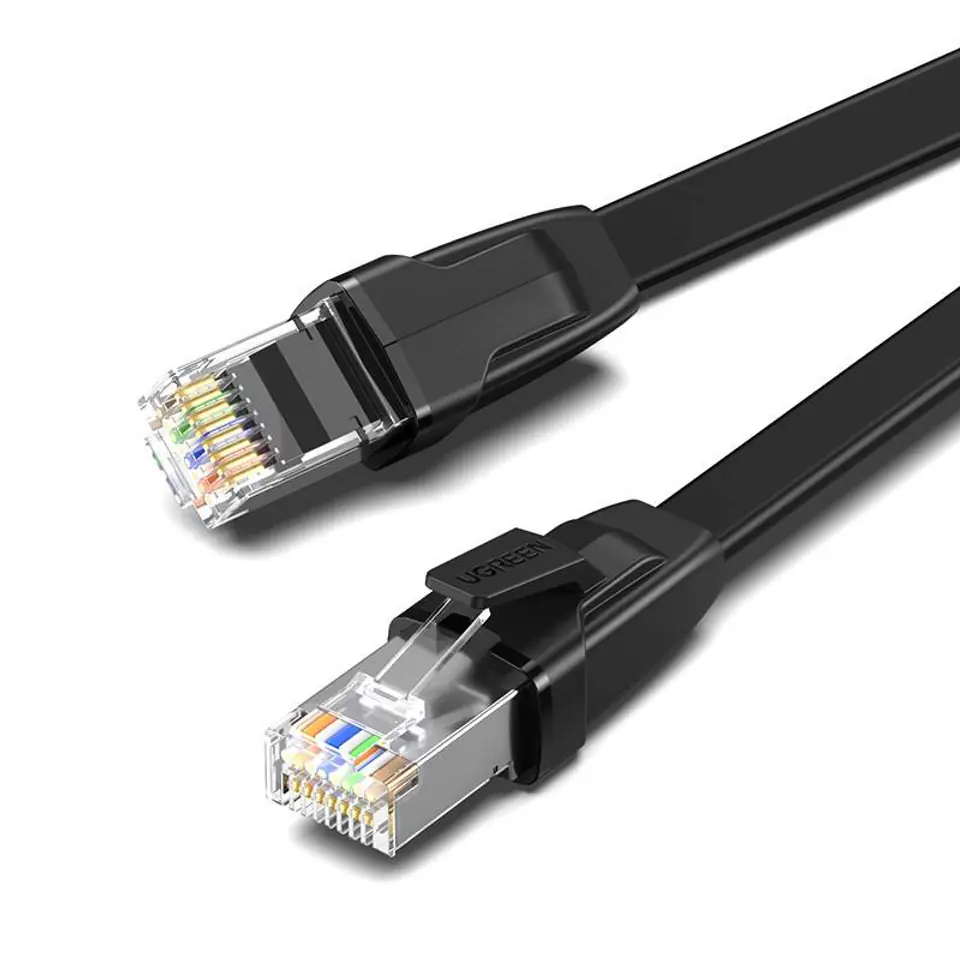 ⁨UGREEN NW134 Płaski kabel sieciowy z metalowymi wtyczkami, Ethernet RJ45, Cat.8, U/FTP, 0.5m (czarny)⁩ w sklepie Wasserman.eu